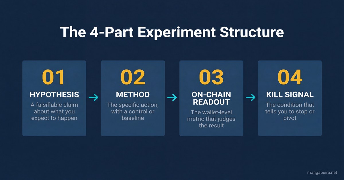 The 4-Part Experiment Structure: Hypothesis, Method, On-Chain Readout, Kill Signal