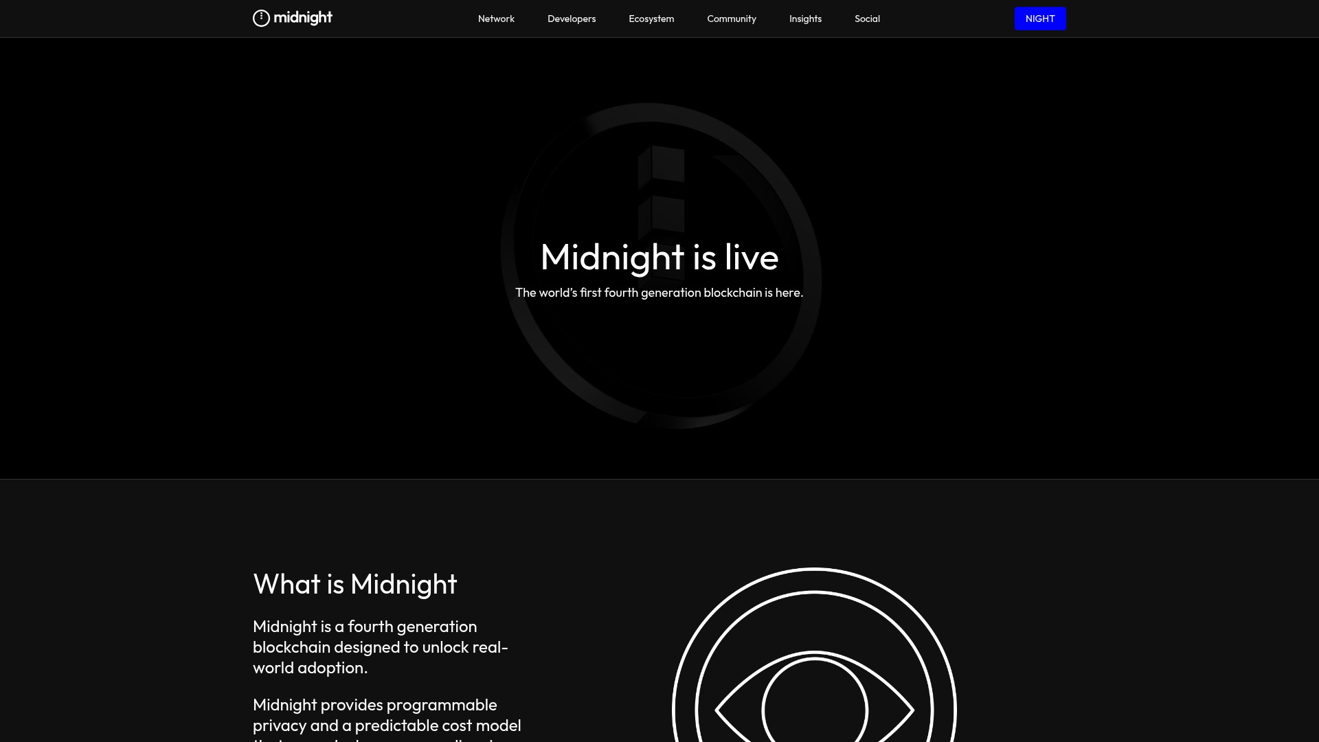 Midnight Network — 'Midnight is live', primeira blockchain de quarta geração do mundo