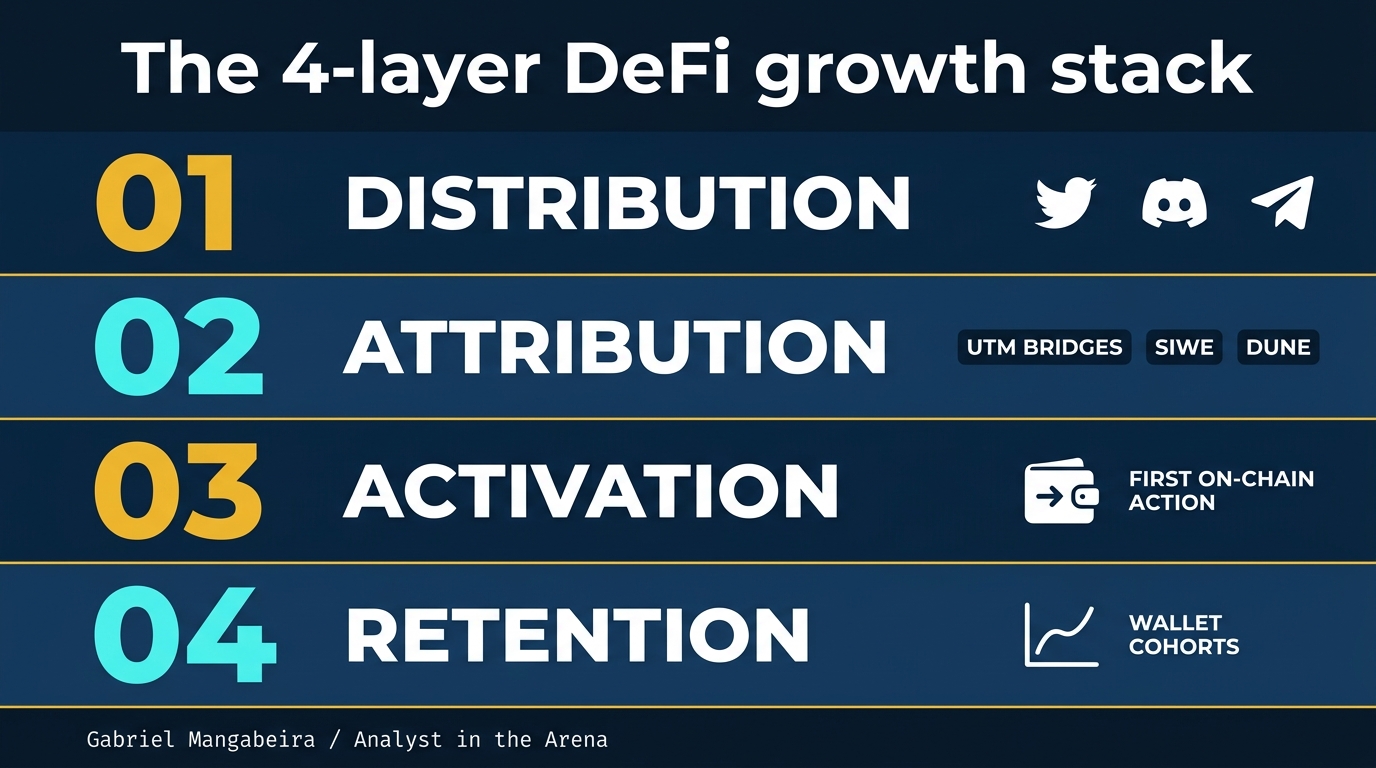 The 4-layer DeFi growth stack: Distribution, Attribution, Activation, Retention
